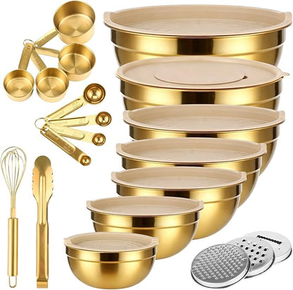 20 PCS Gold Mixing Bowls with Lids Set