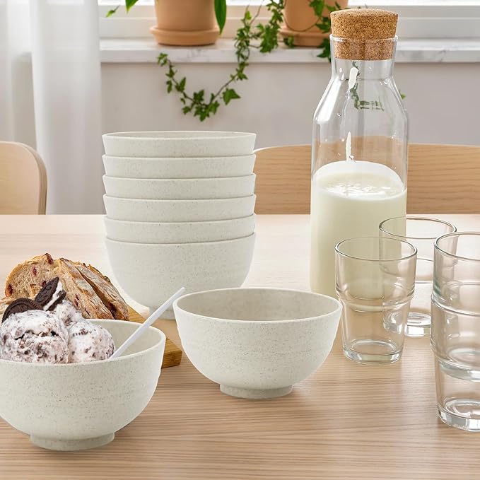 Wrova wheat straw dessert bowls 10oz set of 8 - Unbreakable snack Bowls for kids - Mini Bowls for Ice Cream,Snack and Fruits - Microwave & Dishwasher Safe Appetizer Bowl Sets - Beige