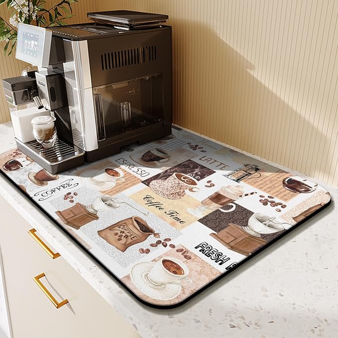 Coffee Mat 23inx15in, Absorbent Hide Stain Anti-Slip Coffee Bar Accessories
