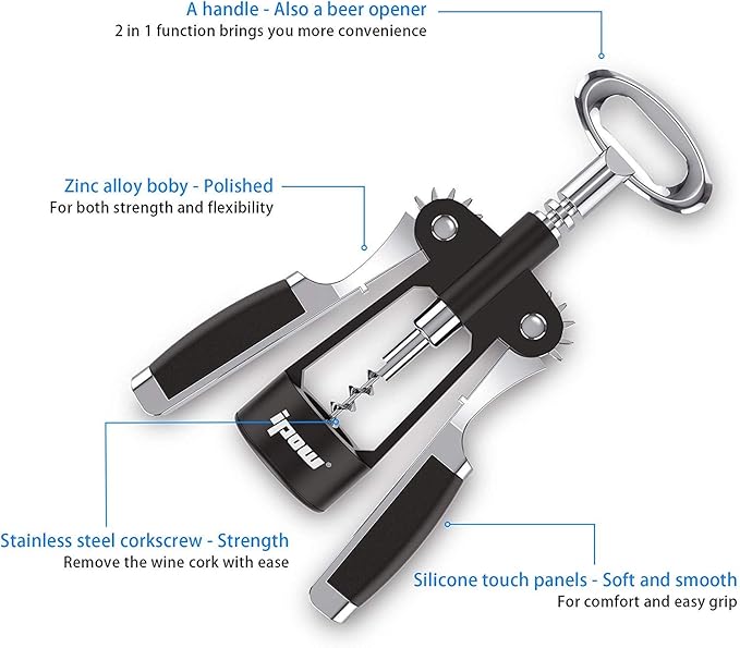 IPOW Wine Opener, Zinc Alloy Wine Bottle Opener, Wing Corkscrew Heavy Duty