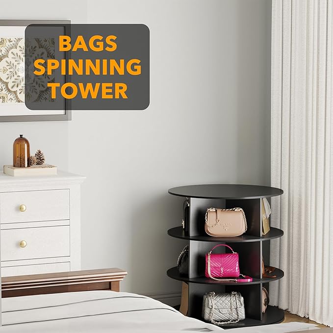 SpaceAid 3 Tier Rotating Shoe Rack Tower, Spinning Shoe Display Lazy Susan