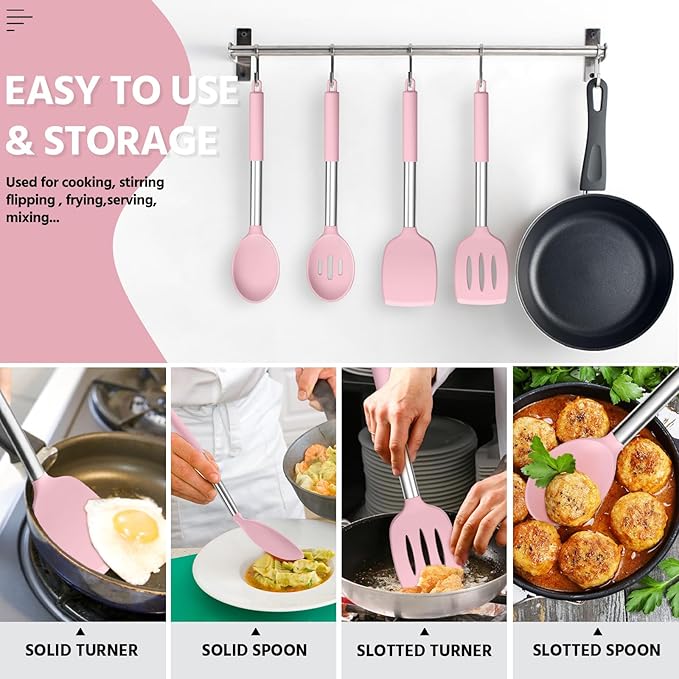 E-far Cooking Utensils Set of 4, Silicone Kitchen Utensils