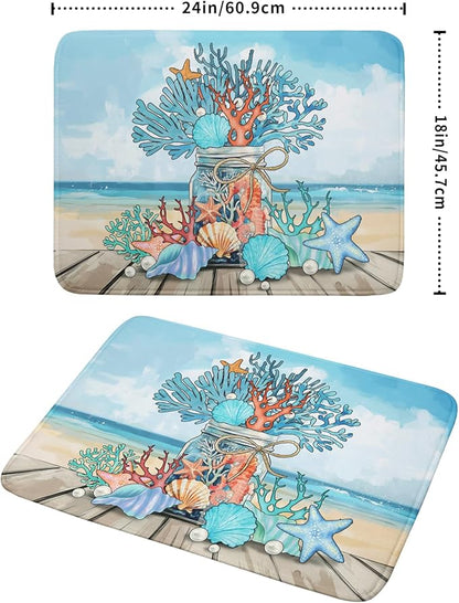 Coastal Coral Dish Drying Mat 18x24 inch Starfish Shell Fast Dry Microfiber