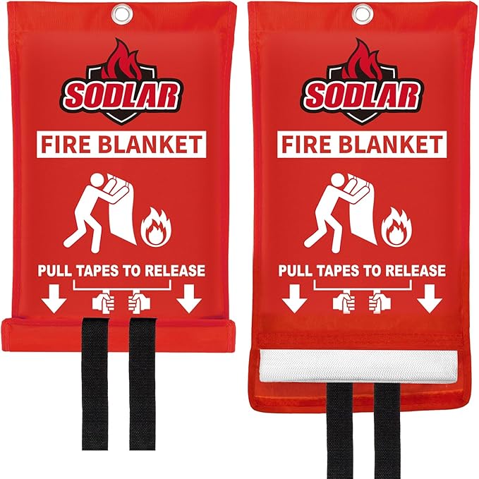 Fire Blanket Emergency for Home Kitchen - 40"x40" Fireproof Safety Protection Fiberglass Flame Retardant Blankets Survival Essential Kit for Outdoor Camping House Car Fireplace Grill BBQ - 2 Pack