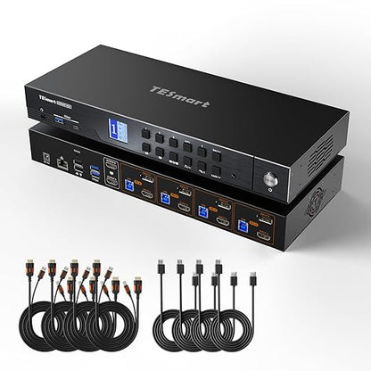TESmart 4K@144Hz Displayport+HDMI KVM Switch 2 Monitors 4 Computers, HDMI 2.1 &