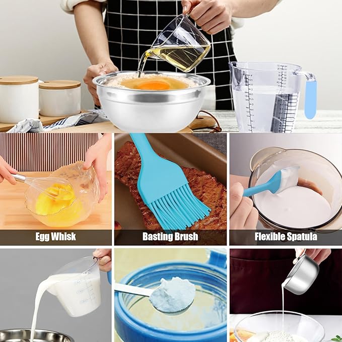 MIKULA Mixing Bowls Set, Large Nesting Bowls 7/6/4.5/3.5/2.5QT, Measuring Cups