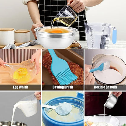 MIKULA Mixing Bowls Set, Large Nesting Bowls 7/6/4.5/3.5/2.5QT, Measuring Cups