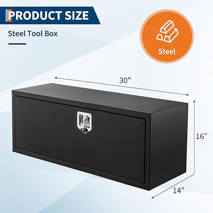Black Steel Underbody Truck Tool Box for Pickup RV Toolbox Truck Bed Toolboxes Heavy Duty Waterproof Truck Chest with Lock,30 x 14 x 16 Inch