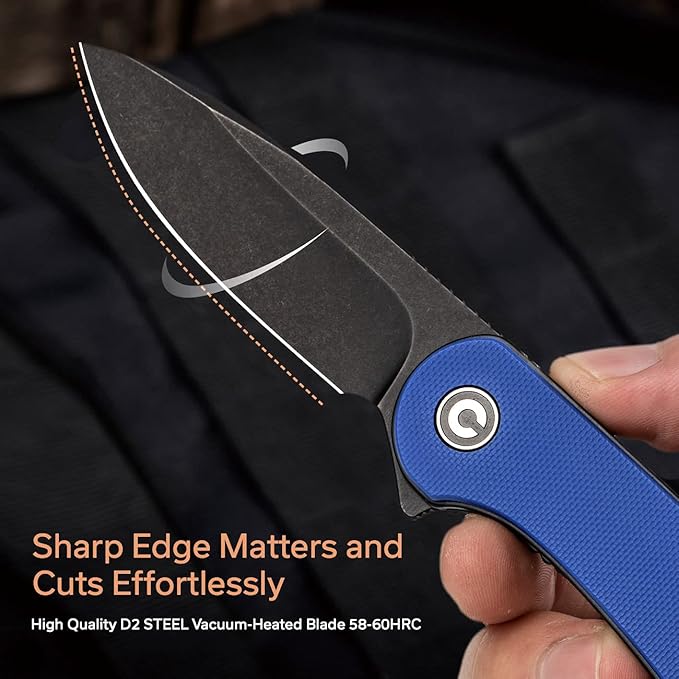CIVIVI Folding Pocket Knife, 2.96" D2 Blade G10 Handle, Elementum Liner Lock Flipper Knife with Deep Carry Pocket Clip for EDC C907X (Blue)