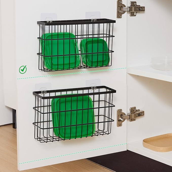 Sinnsally 2 Pack Cabinet Door Organizer, Self Adhesive Lid Organizers Inside