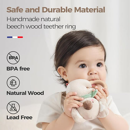 Evoceler 2 PCS Koala Rattles & Shaker Toys with Embroidered Details, Wooden Teething Ring Baby Toys, BPA-Free Sensory Toys for 0-3-6-12 Months, Squeaky Infant Toy, Ideal Baby Shower Boy Girl Gift