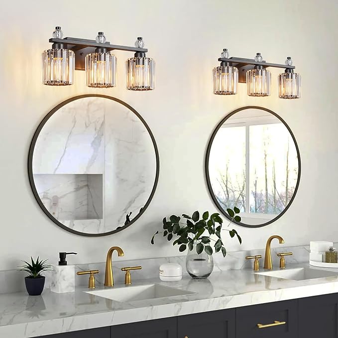 FDPBY Bathroom Vanity Lights 3-Light Sand Black Modern Crystal Vanity Light