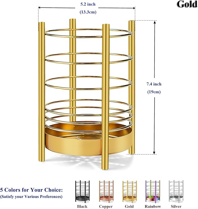 Gold Kitchen Utensil Holder for Kitchen Counter, Stainless Steel Utensil Crocks
