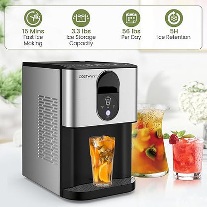 COSTWAY Self Dispensing Nugget Ice Maker Countertop, 56 Lbs/24H Soft Chewable