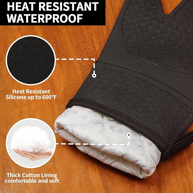 Hovico Silicone Oven Mitts, Heat Resistant 500F Kitchen Mitts 2PCS, 11.6"