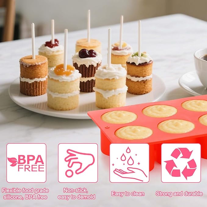 Juome Circle Cake Pop Mold Kit, 8 Cavities Cakesicle Molds Silicone