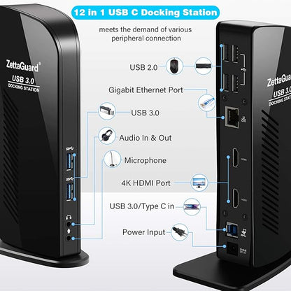 ZettaGuard USB 3.0 and USB-C Universal Laptop Docking Station