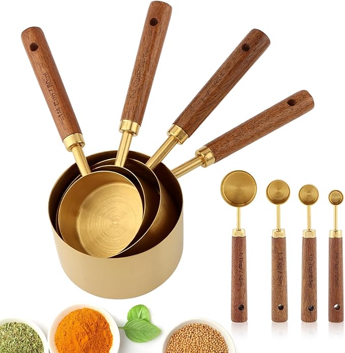 8Pcs Gold Measuring Cups and Spoons Set
