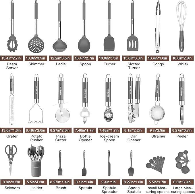 Kitchen Utensils Set-Silicone Cooking Utensils-32pcs Non-Stick Silicone Cooking