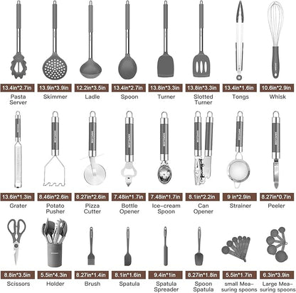 Kitchen Utensils Set-Silicone Cooking Utensils-32pcs Non-Stick Silicone Cooking