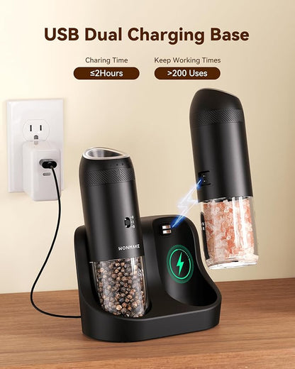 WONMAKE Gravity Electric Salt and Pepper Grinder Set