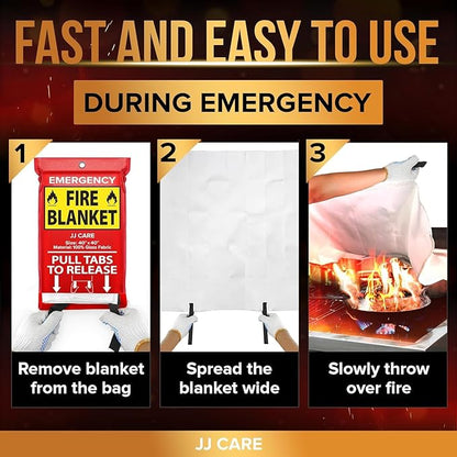 JJ CARE Fire Blanket ??5 Packs with Hooks ??40??x 40??Fire Blankets Emergency for Home and Kitchen, High Heat Resistant and Flame Protection for Kitchen, Car, Office, Camping & Home Safety