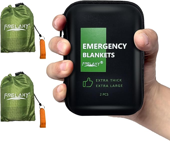 Frelaxy Emergency Blanket 2-Pack/4-Pack, Extra-Thick Extra-Large Space Blankets with Whistles, Storage Pouchs, and EVA case