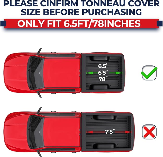 MOSTPLUS 6.5 FT Quad Fold Soft Truck Bed Tonneau Cover Compatible with 2007-2021 Toyota Tundra Fleetside for Models with The Deckrail System 6.5 FT Bed -78.7 inch On Top