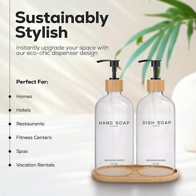 Clear Glass Hand and Dish Soap Dispenser Set by Brighter Barns