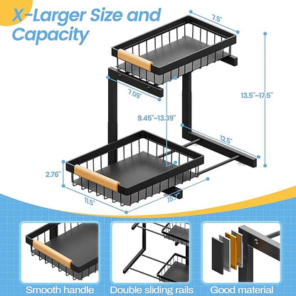 ADBIU Under Sink Organizer XL Size, 2 Packs 2 Tier Expandable Height Under-Sink