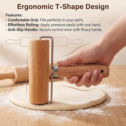 2 Pcs Pastry Roller, Wooden Rolling Pins Pizza Dough Roller Non-Stick Mini