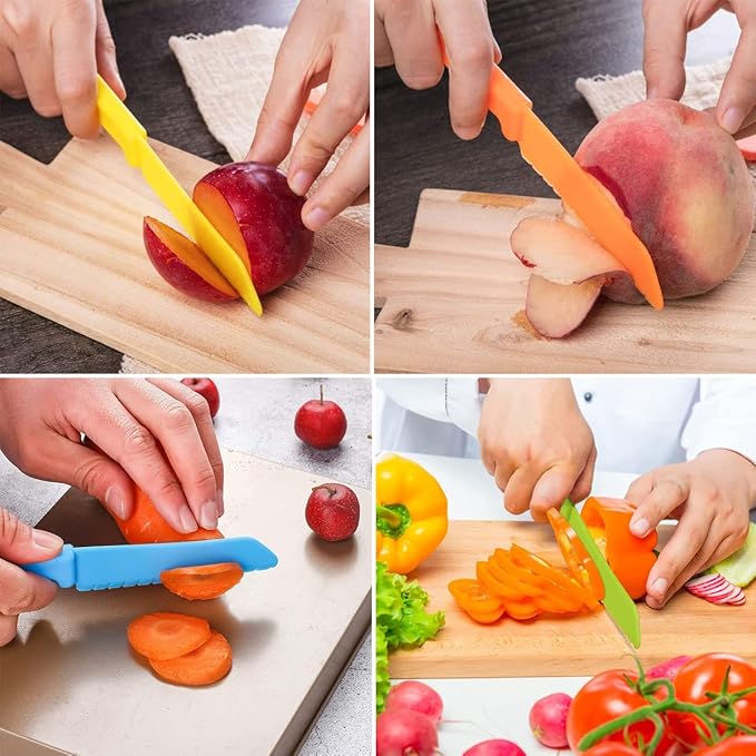6 Pieces Plastic Kid Kitchen Knife Set, Reusable Nylon Chef Knife Children's Safe Cooking Knives for Baking, Fruit, Bread, Cake, Lettuce Knife, Salad Knife