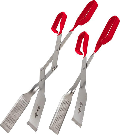 Shark BBQ Grill Tongs for Steaks - 2-Pack Gift Set - 17" & 13" Professional Kitchen and Outdoor Grilling Utensil Set (Red)