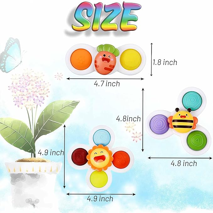 Fidget Sensory Toys for Airplane Travel Essential Activities, Suction Fidget Spinner for Babies Boy Girl Car Rides Montessori Bath Toy Gifts for 12+ Month Babies Toddlers 1 2 3 Year Old