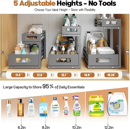 2-Pack Under Sink Organizers and Storage, 2-Tier L Shape Pull Out Cabinet