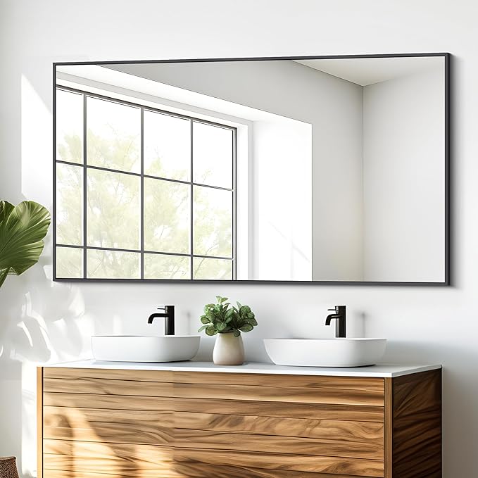 Black Bathroom Mirror for Wall, 30x50 Inch Rectangle Mirrors
