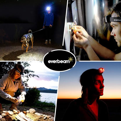 Everbeam H6 Pro LED Head Torch Headlamp, Motion Sensor Control, 650 Lumen Bright 20 Hours Runtime 1200mAh Battery Powered USB Rechargeable Headlight
