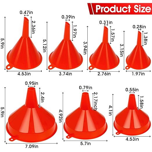 DEDC Oil Funnels Plastic Set for Car Automotive Kitchen Mini Small Large Red