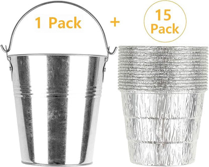 Drip Grease Bucket & 15-Pack Liners for Traeger 20/22/34, Pit Boss, etc Pellets Smoke (Silver 15)