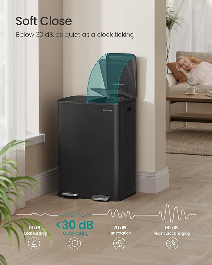 SONGMICS Trash Can, 2 x 8 Gallon Dual-Compartment Garbage Can