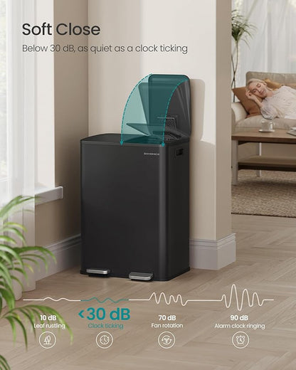 SONGMICS Trash Can, 2 x 8 Gallon Dual-Compartment Garbage Can