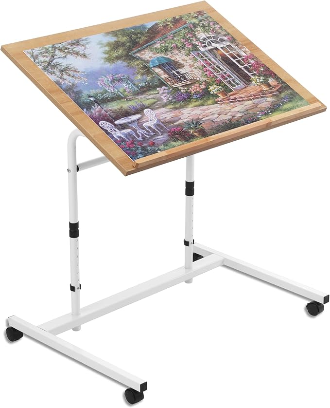 1000 Piece Tilting Jigsaw Puzzle Table with Legs, 31.1''x21.4'' Angle and Height Adjustable Puzzle Board Tabletop with Wheels (Puzzle Board Not Included)