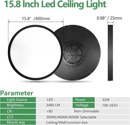 6PK 15.8 Inch LED Flush Mount Ceiling Light Black, 3000K/4000K/6000K CCT