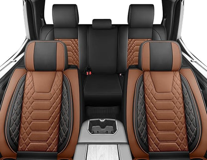 FREESOO Tundra Seat Covers 2026 2025 2024 2023 2022 Full Set, Fit for Toyota Tundra Crewmax Double Cab, Custom Truck Seat Covers with Waterproof Faux Leather BlackBrown