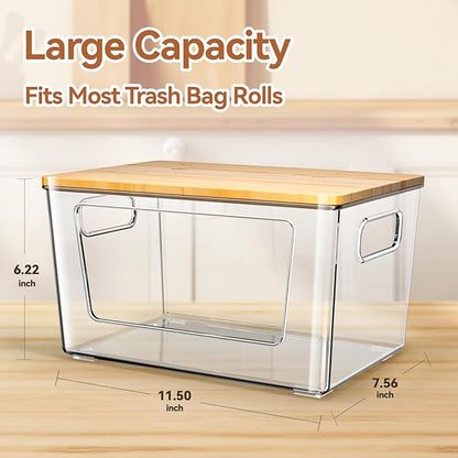 spospo Trash Bag Holder with Bamboo Lid, Stackable Trash Bag Dispenser
