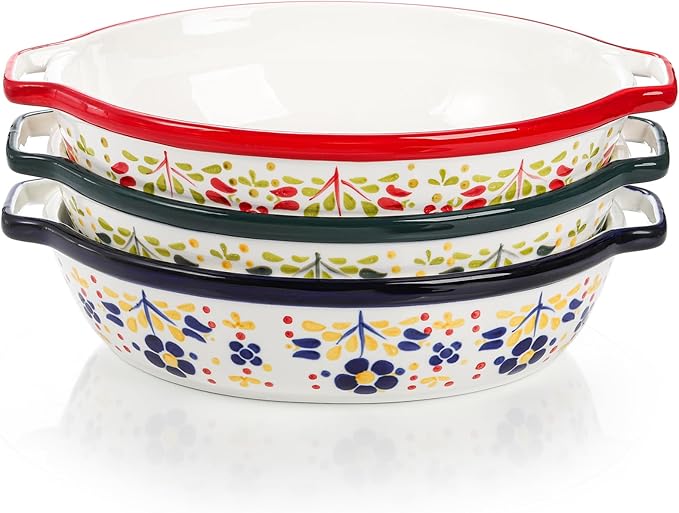 Peohud 3 Pack Ceramic Baking Dishes, 50 Oz Large Casserole Dish