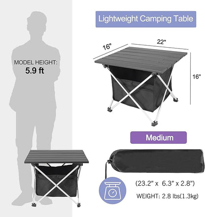 Grope Portable Camping Table Ultralight Aluminum Camp Table with Storage Bag,Beach Table for Sand with Carrying Bag,Prefect for Outdoor,Picnic,BBQ,Cooking,Festival (Black with Storage Bag-M)