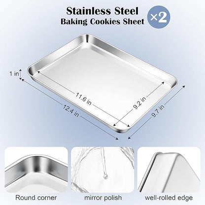 E-far Stainless Steel Baking Sheets, 12.4” x9.7” x 1” Baking Cookie Sheets Pans