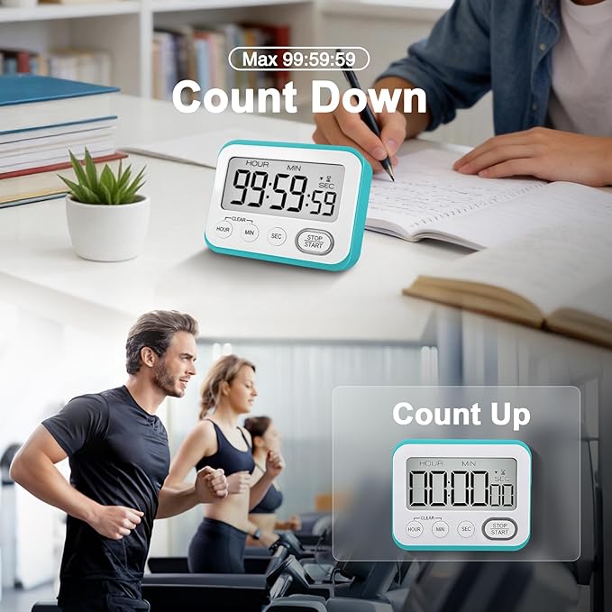 Digital Kitchen Timer Magnetic Loud Alarm, Large LCD Screen Silent/Beeping