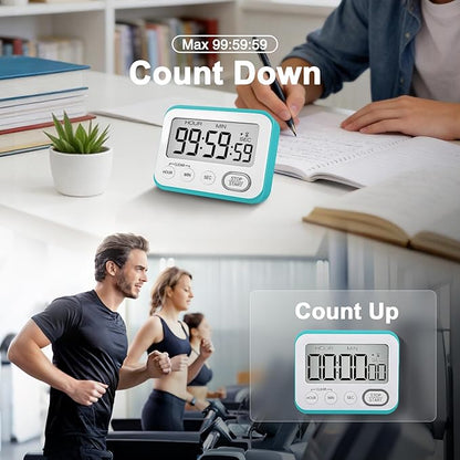 Digital Kitchen Timer Magnetic Loud Alarm, Large LCD Screen Silent/Beeping
